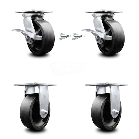 Service Caster 6 Inch Glass Filled Nylon Caster Brakes/Swivel Locks and 2 Rigid SCC, 2PK SCC-35S620-GFNB-SLB-BSL-2-R-2